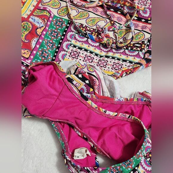 Bleu Rod Swim Set Beattie Patchwork Paisley Bandeau Halter Tankini Size 10 - Picture 9 of 10